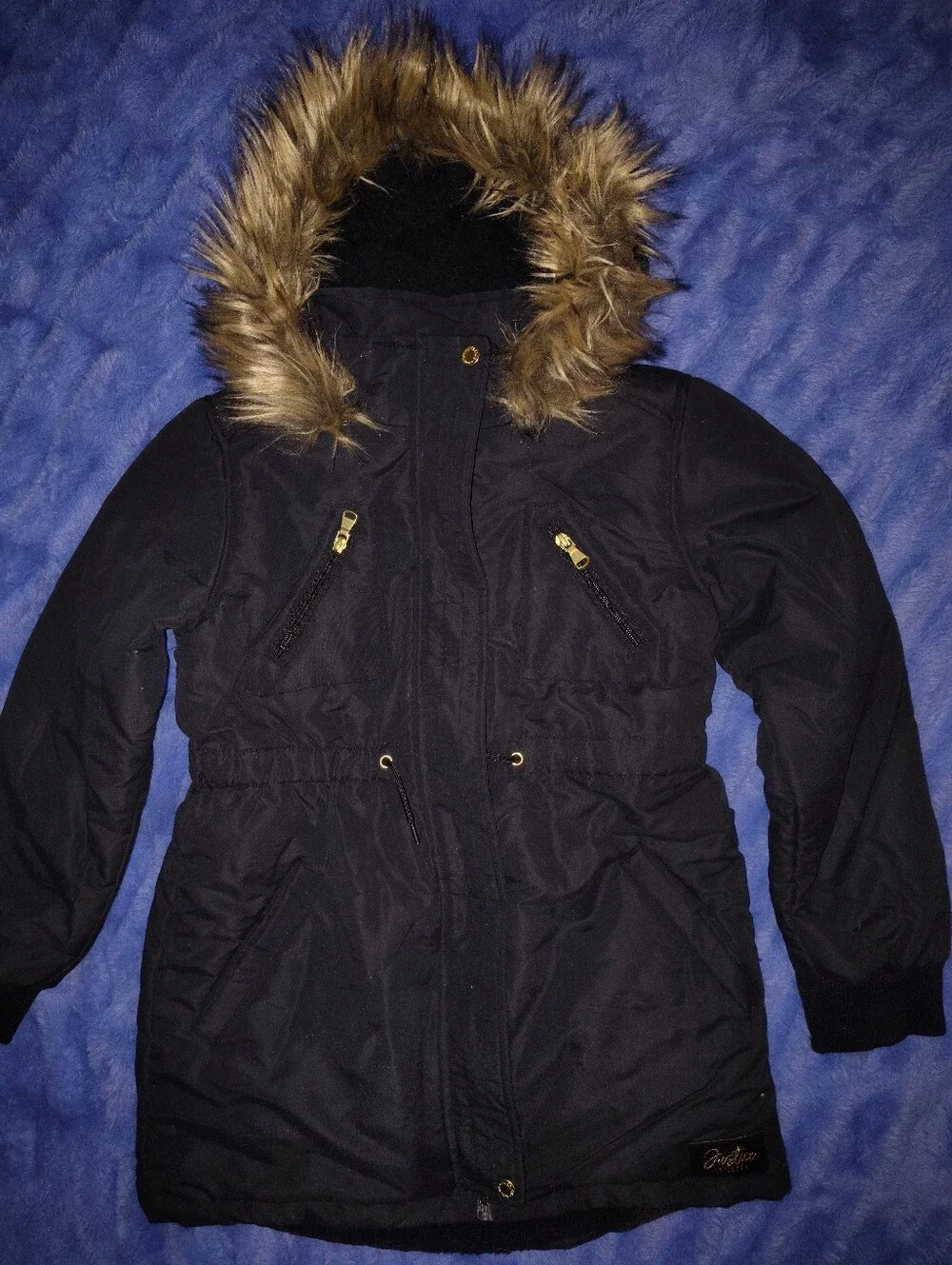 Justice Black Puffer Coat with Faux Fur Trim